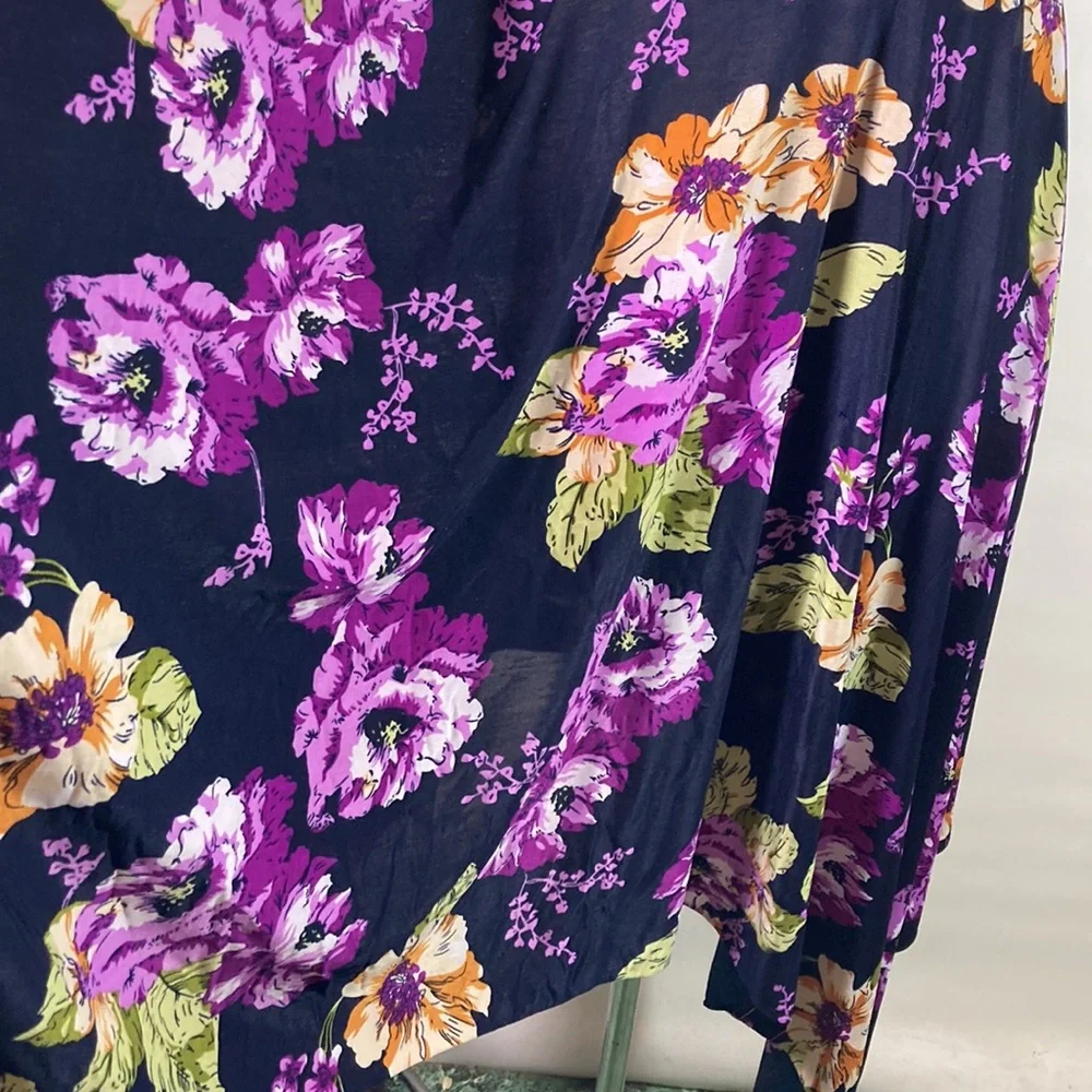 Plunge Neck Floral Tie Back Scalloped High Low Hem Line Dress Size M - Picture 4 of 10